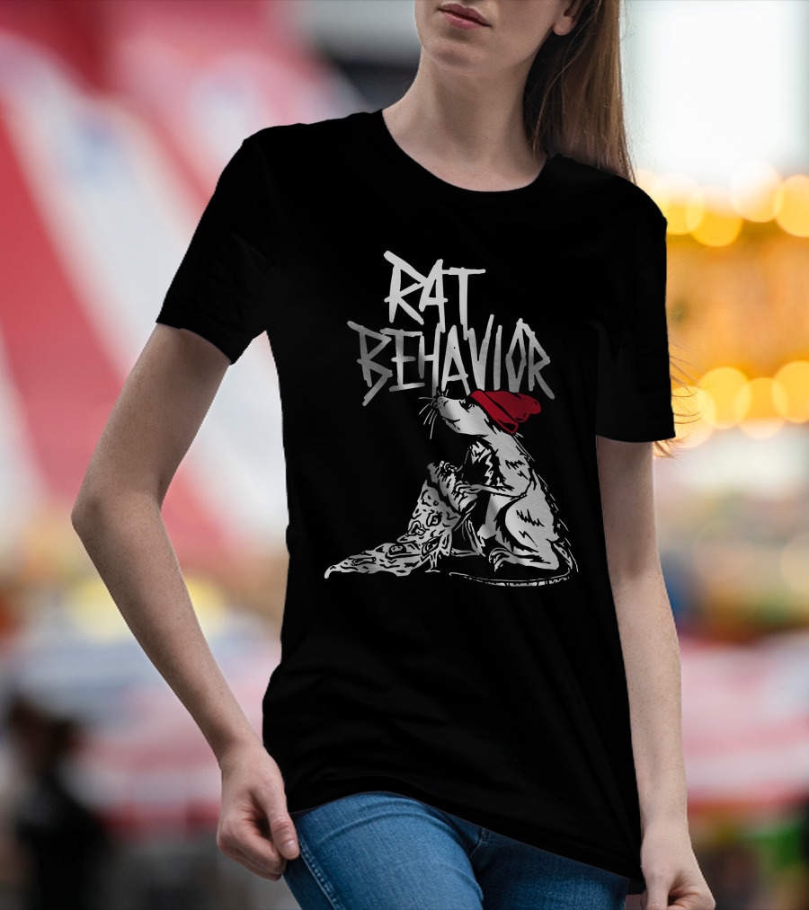 RAT BEHAVIOR Pizza Eating Rat In Red Hat T-Shirt