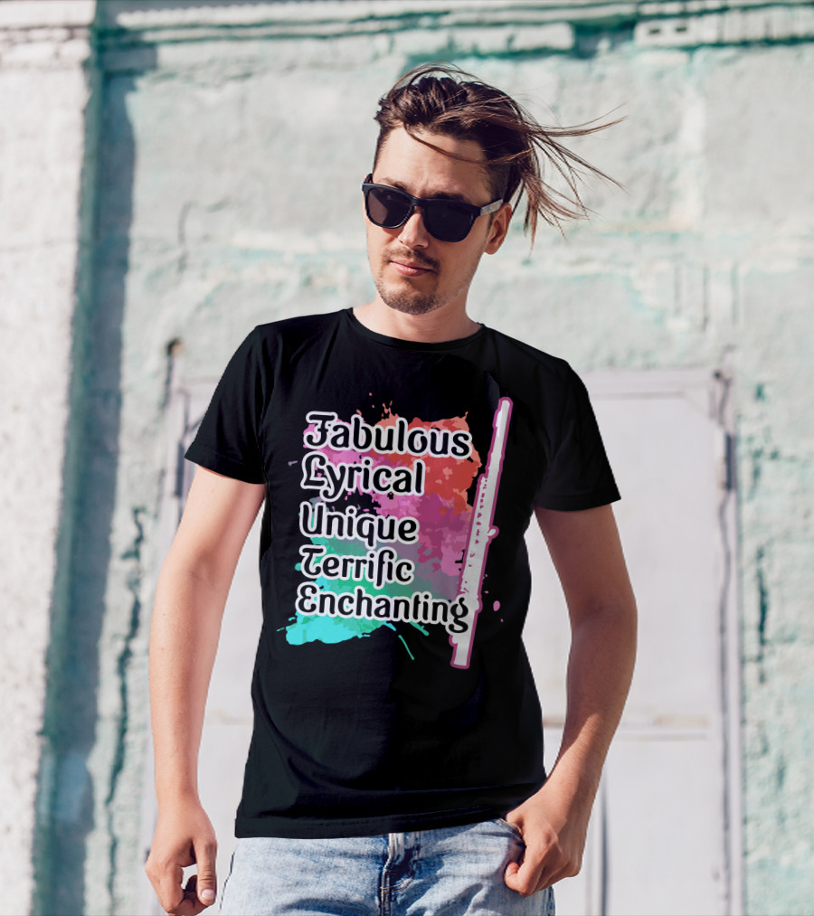 Fabulous Lyrical Unique Terrific Enchanting Flute Colorful Background T-Shirt