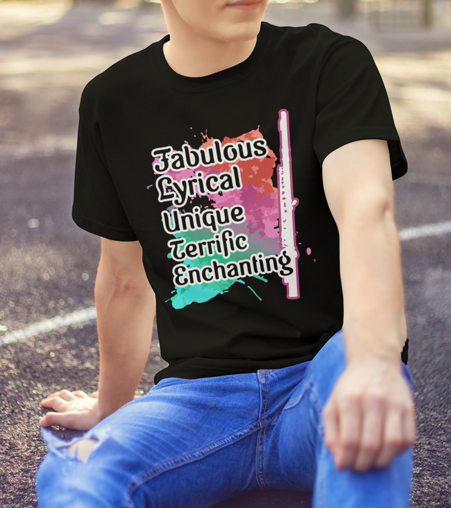 Fabulous Lyrical Unique Terrific Enchanting Flute Colorful Background T-Shirt