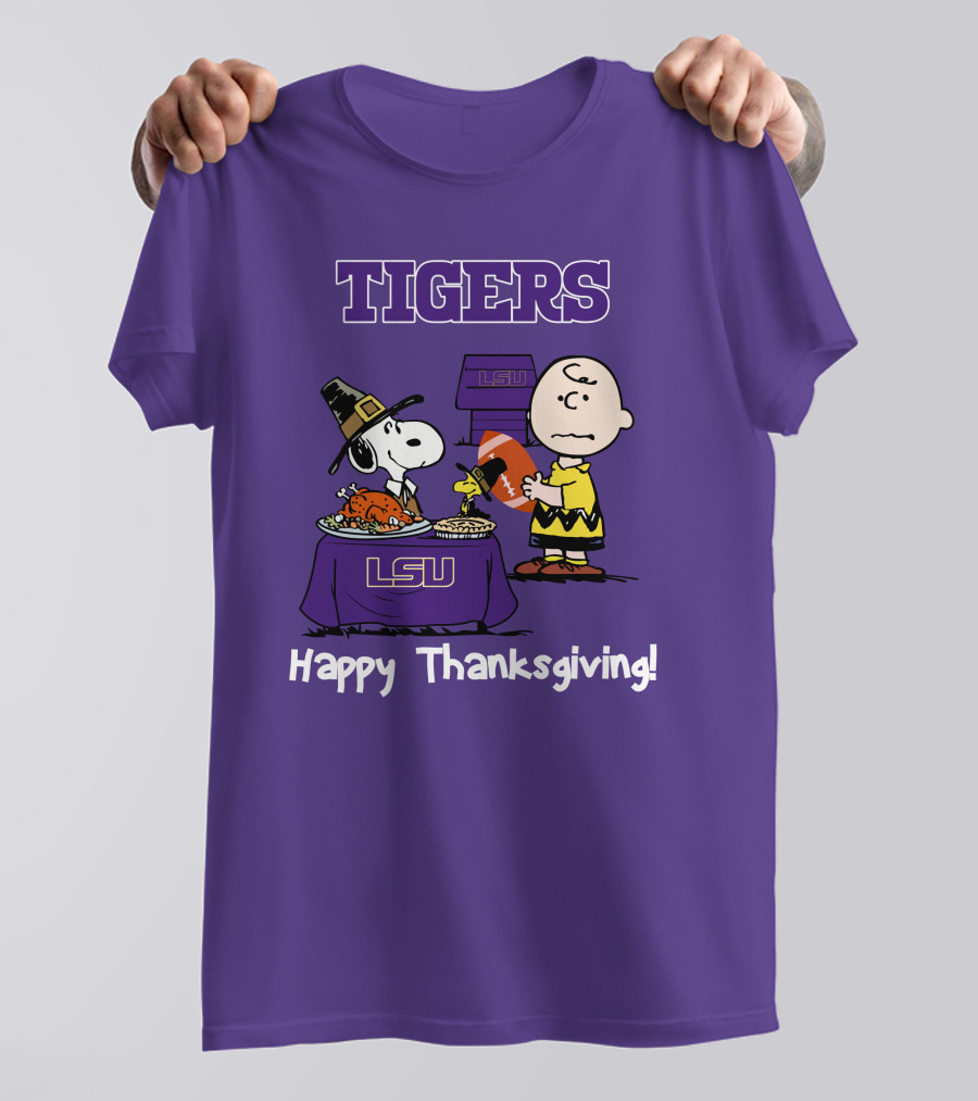 LSU Tigers Snoopy And Charlie Brown Thanksgiving Football T-Shirt