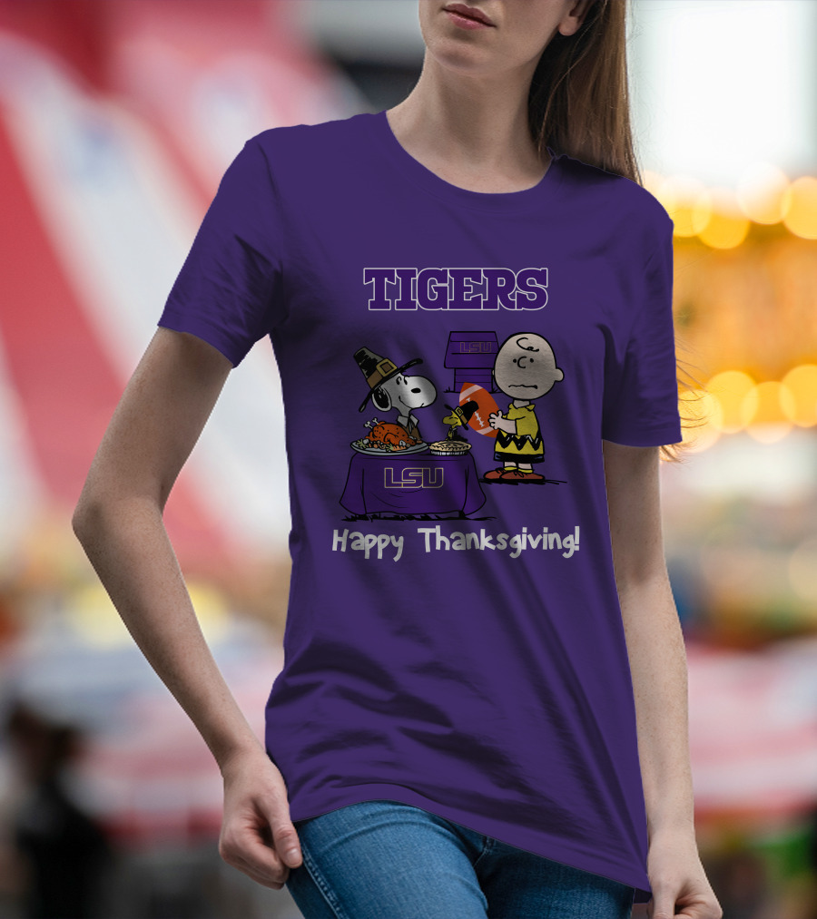 LSU Tigers Snoopy And Charlie Brown Thanksgiving Football T-Shirt