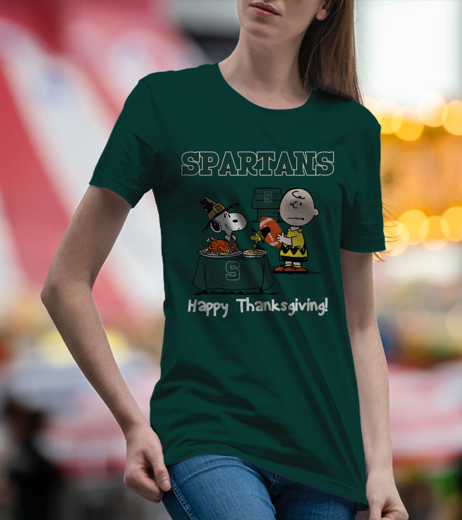 Spartans Snoopy Charlie Brown Thanksgiving Football T-Shirt