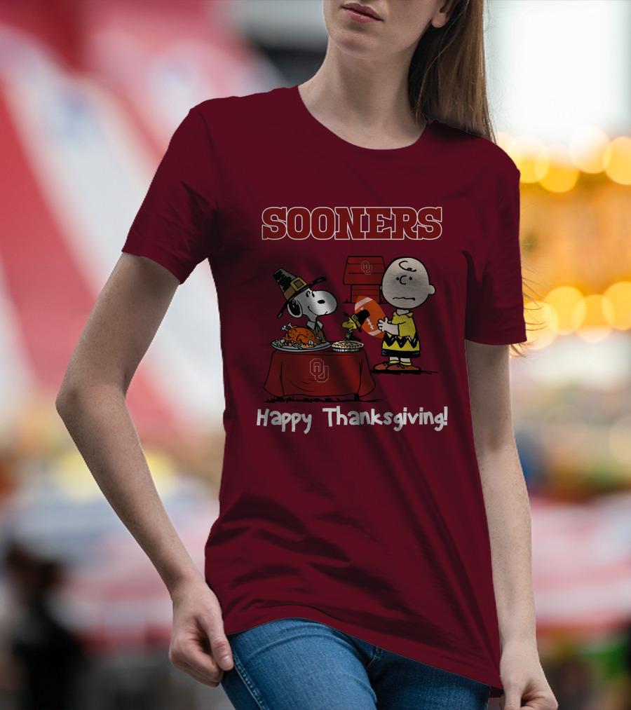 Sooners Happy Thanksgiving Snoopy And Charlie Brown T-Shirt