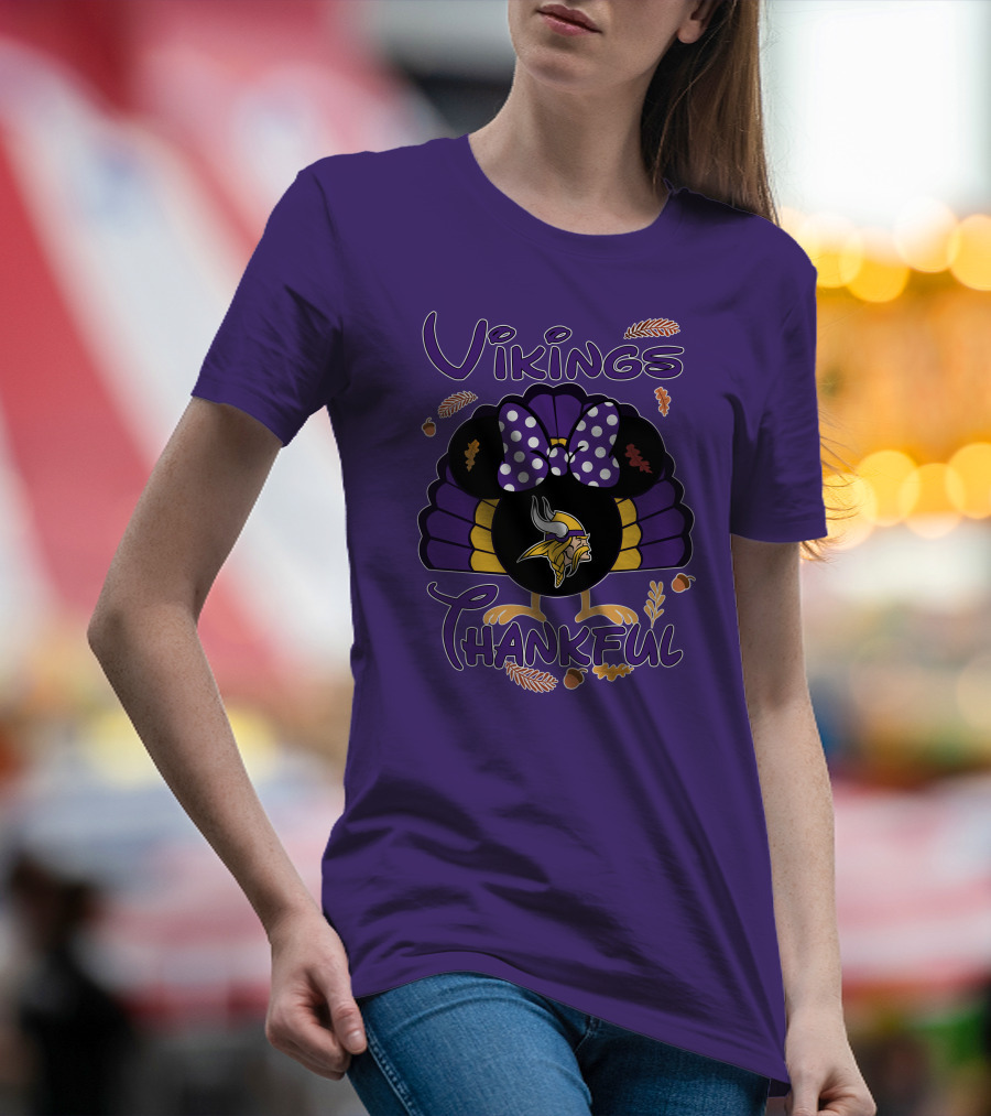 Vikings Thankful Turkey Minnie Thanksgiving T-Shirt