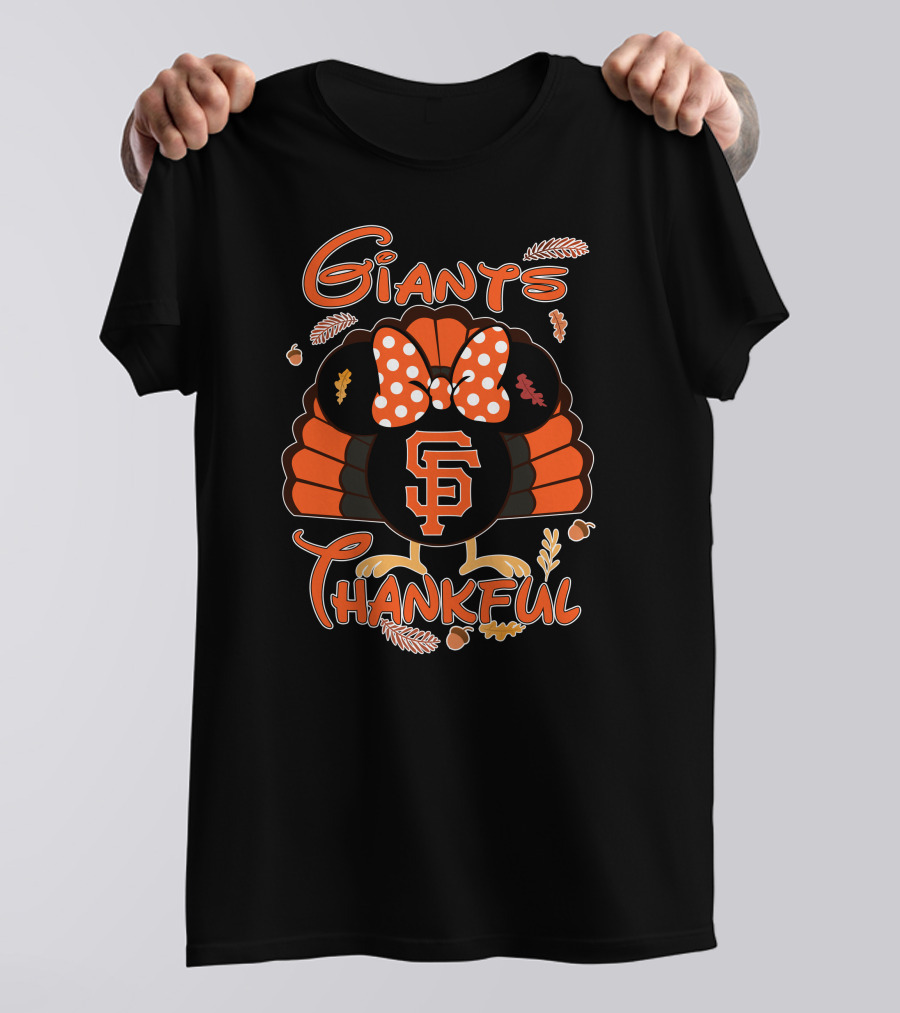 Giants Thankful Thanksgiving Turkey Minnie Bow T-Shirt