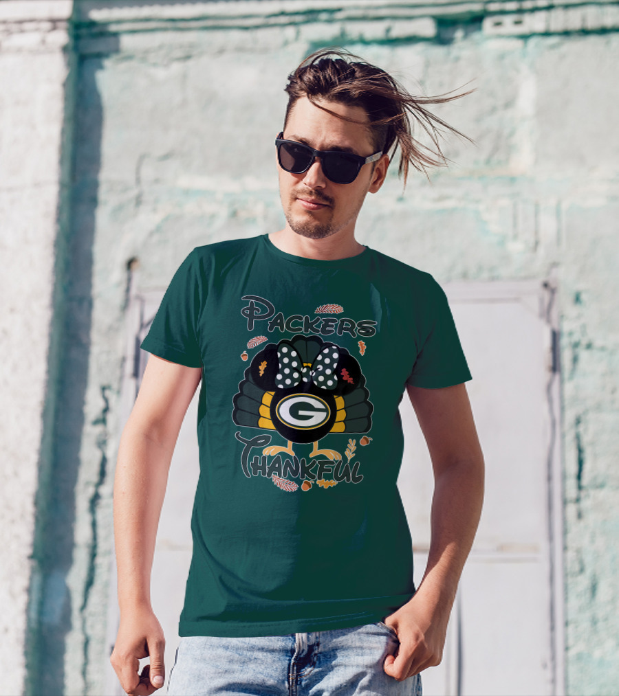 Packers Thankful Turkey With Polka Dot Bow Thanksgiving T-Shirt