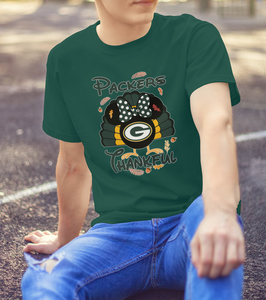 Packers Thankful Turkey With Polka Dot Bow Thanksgiving T-Shirt