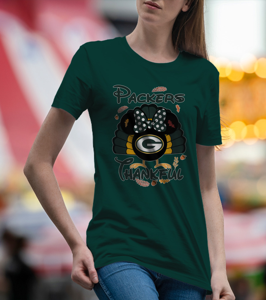 Packers Thankful Turkey With Polka Dot Bow Thanksgiving T-Shirt