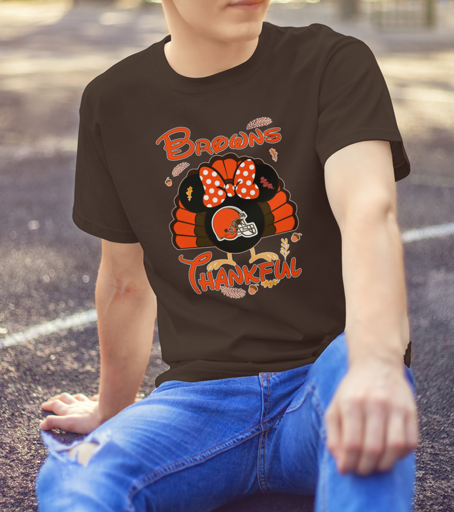 Browns Thankful Minnie Thanksgiving Football Turkey T-Shirt