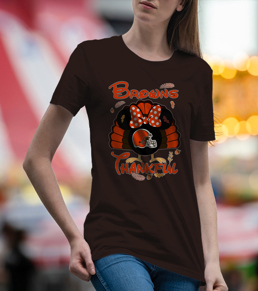Browns Thankful Minnie Thanksgiving Football Turkey T-Shirt