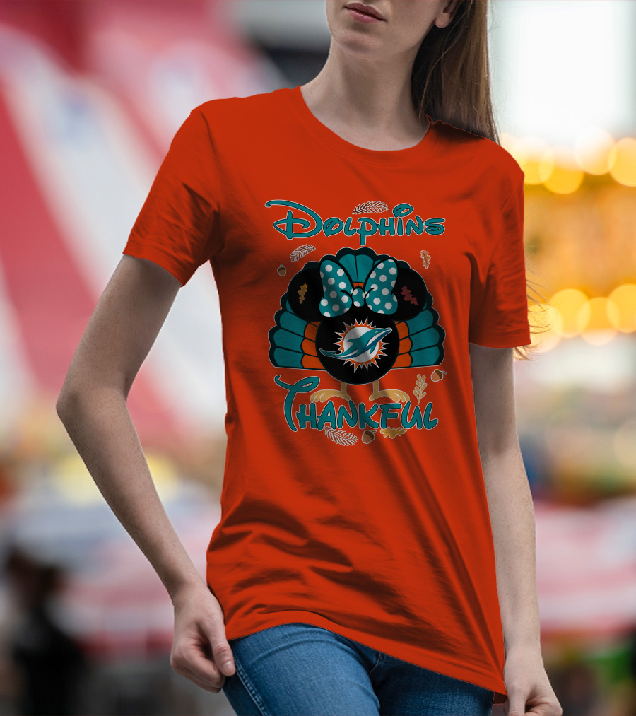Miami Dolphins Thankful Minnie Thanksgiving T-Shirt
