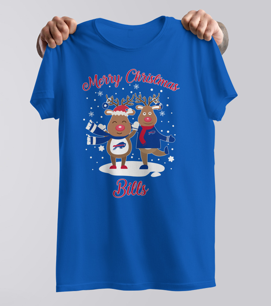Merry Christmas Buffalo Bills Reindeer Snowflakes T-Shirt