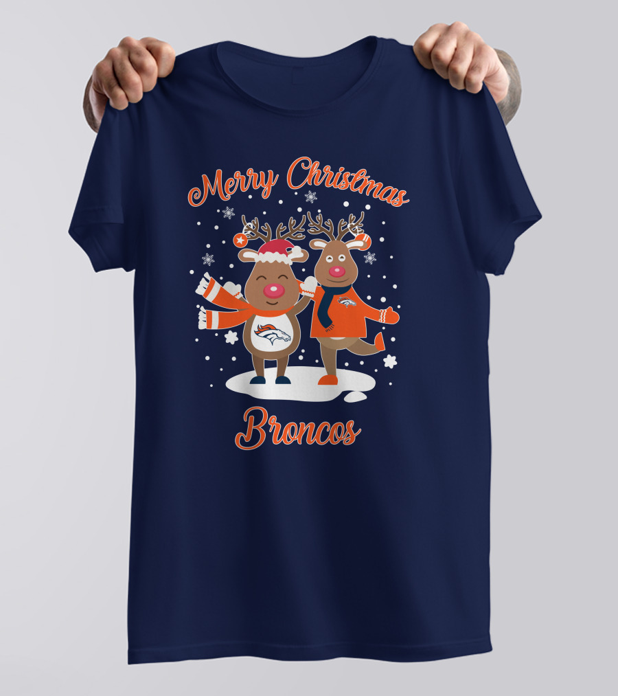 Merry Christmas Broncos Reindeer Snowflakes T-Shirt