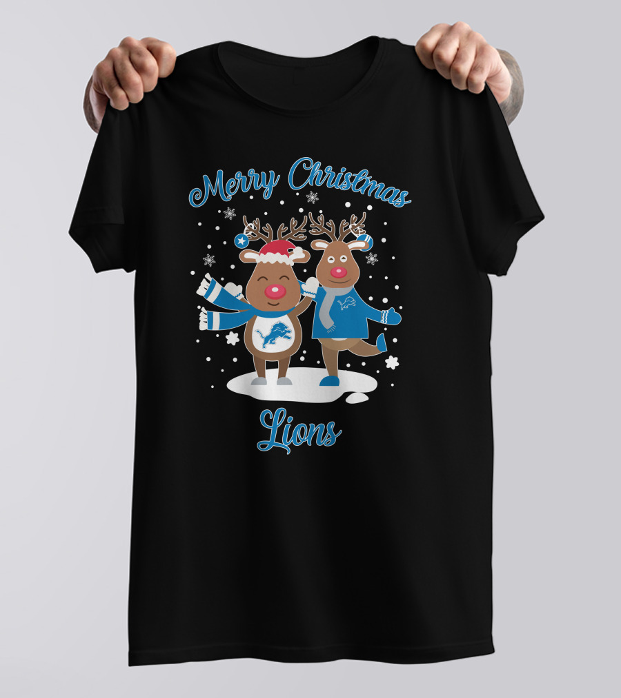 Merry Christmas Detroit Lions Reindeer T-Shirt