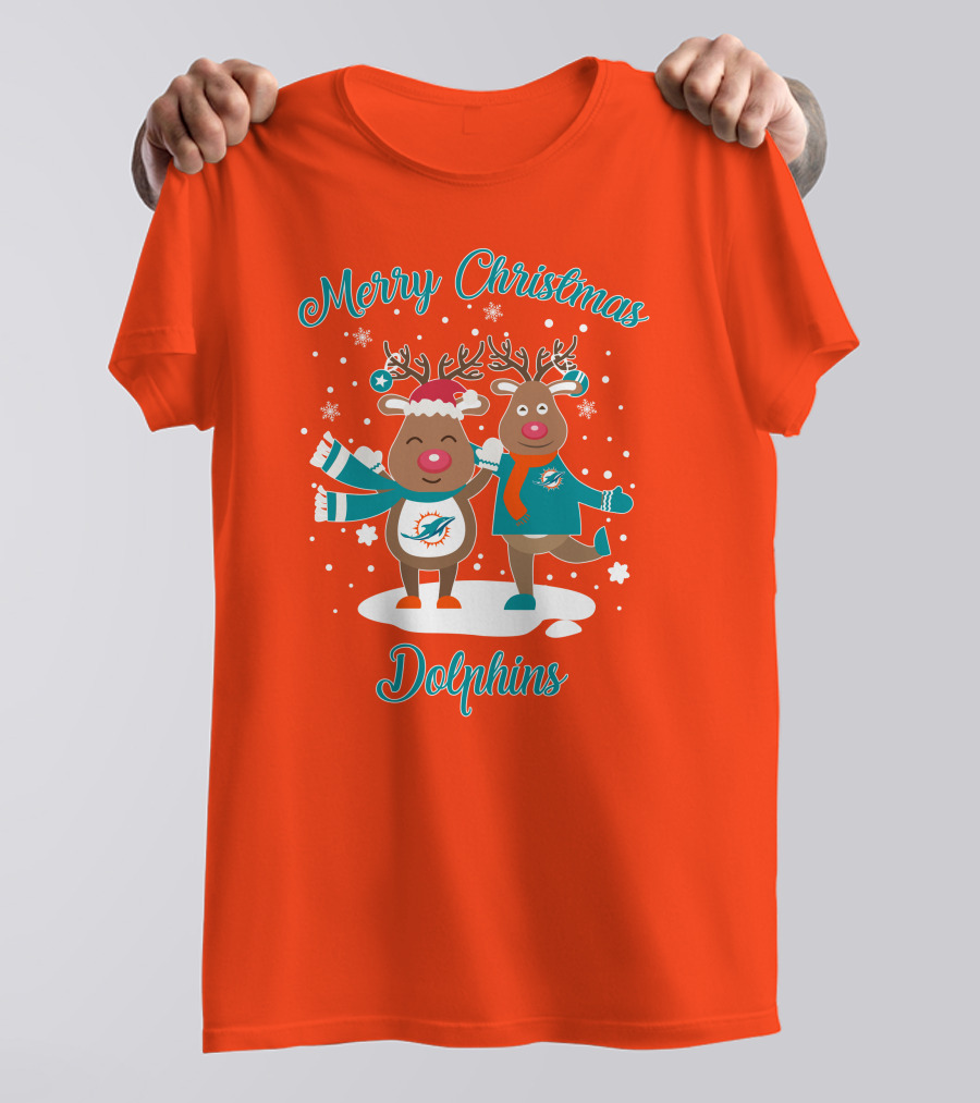Merry Christmas Dolphins Reindeer Snowflakes T-Shirt