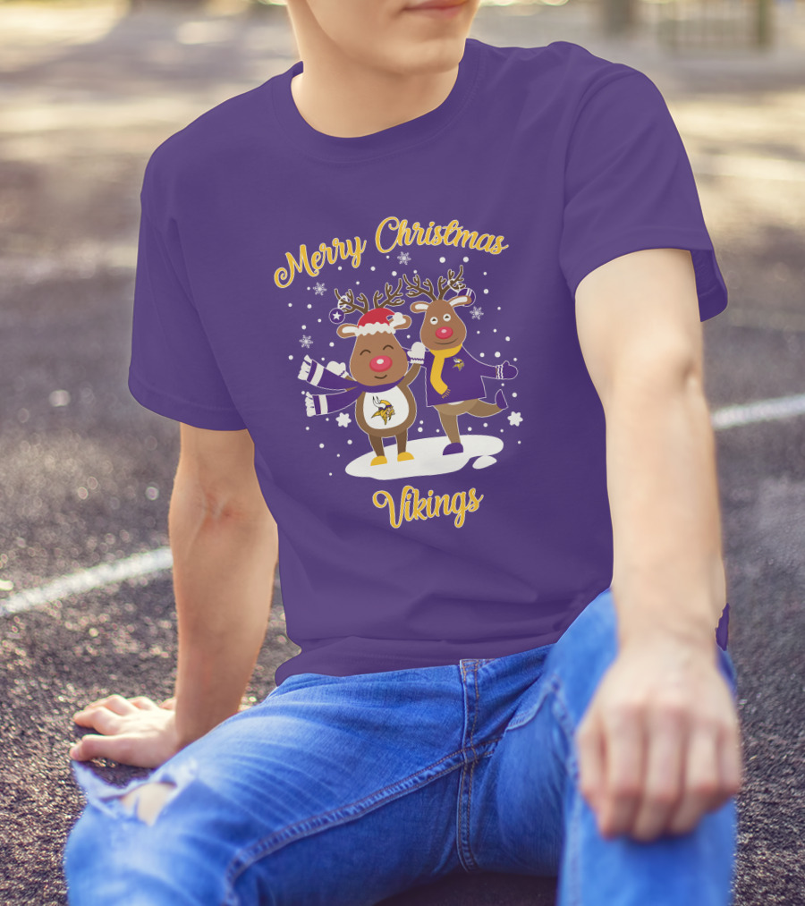 Merry Christmas Minnesota Vikings Reindeer Duo T-Shirt