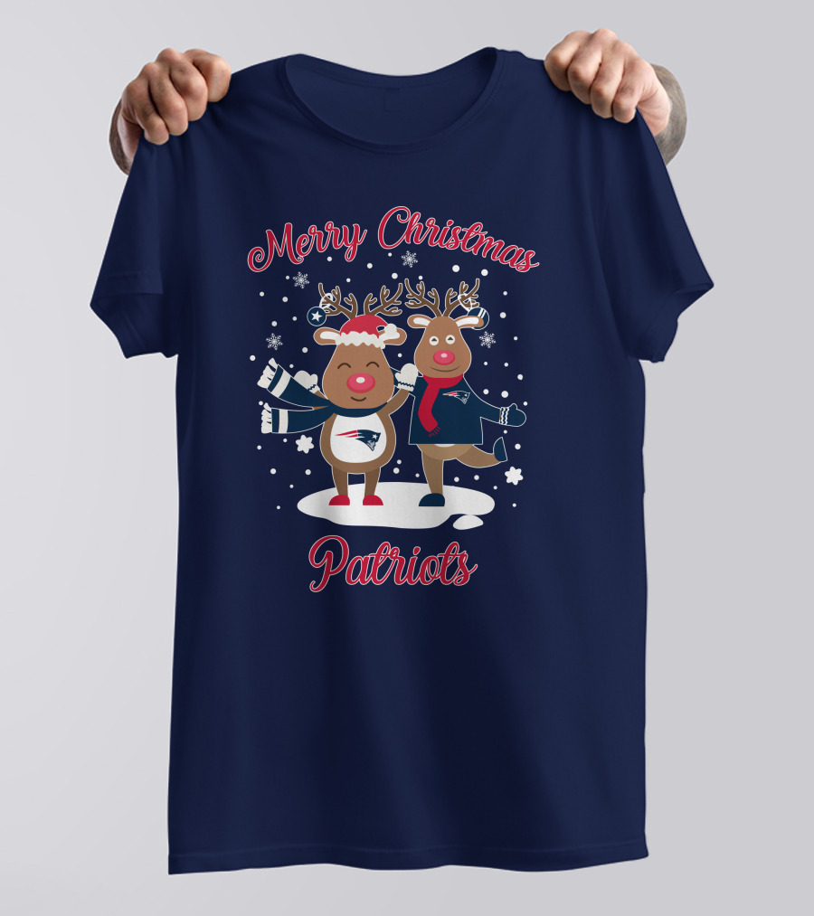 Merry Christmas Patriots Reindeer Snowflakes Holiday T-Shirt
