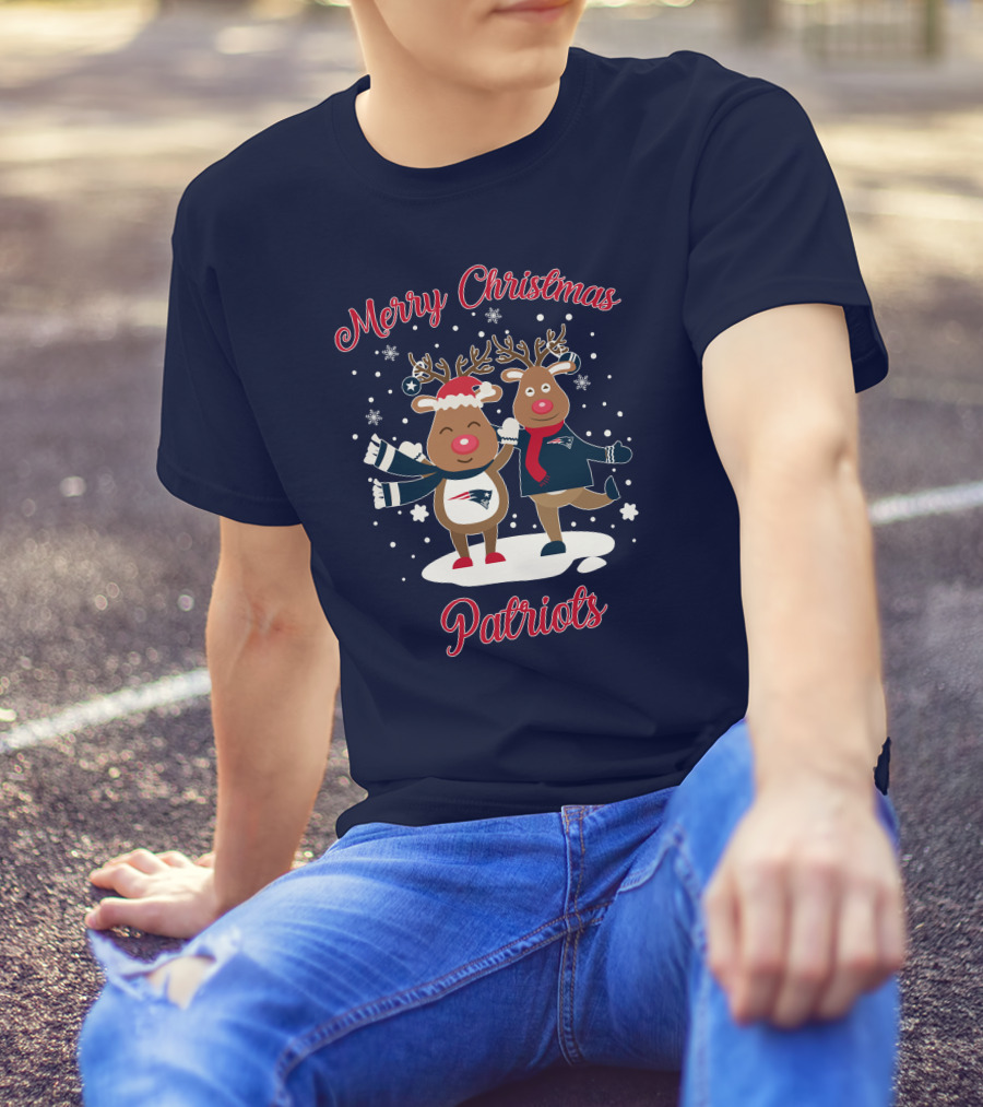 Merry Christmas Patriots Reindeer Snowflakes Holiday T-Shirt