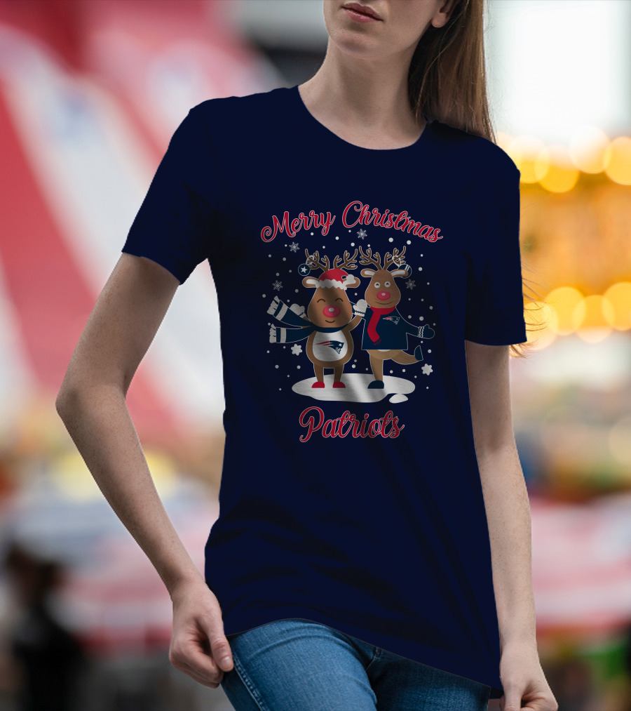 Merry Christmas Patriots Reindeer Snowflakes Holiday T-Shirt