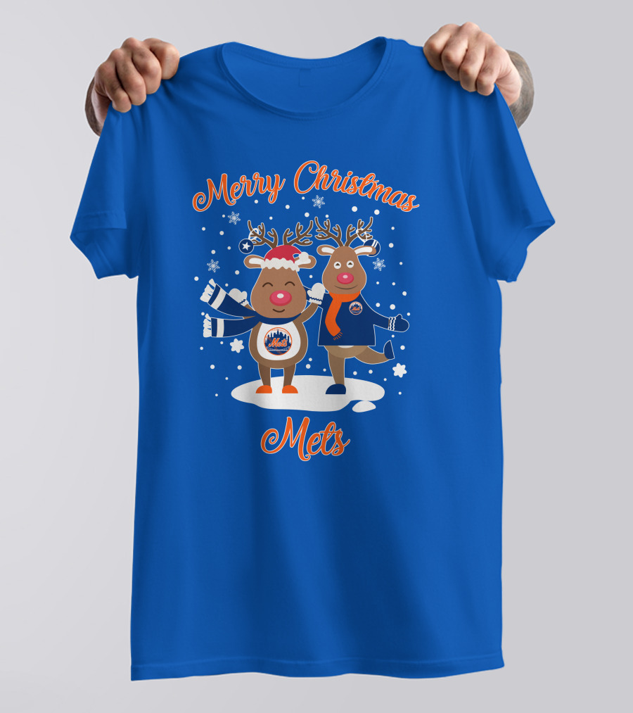 Merry Christmas Mets Reindeer Snowflakes Fun T-Shirt