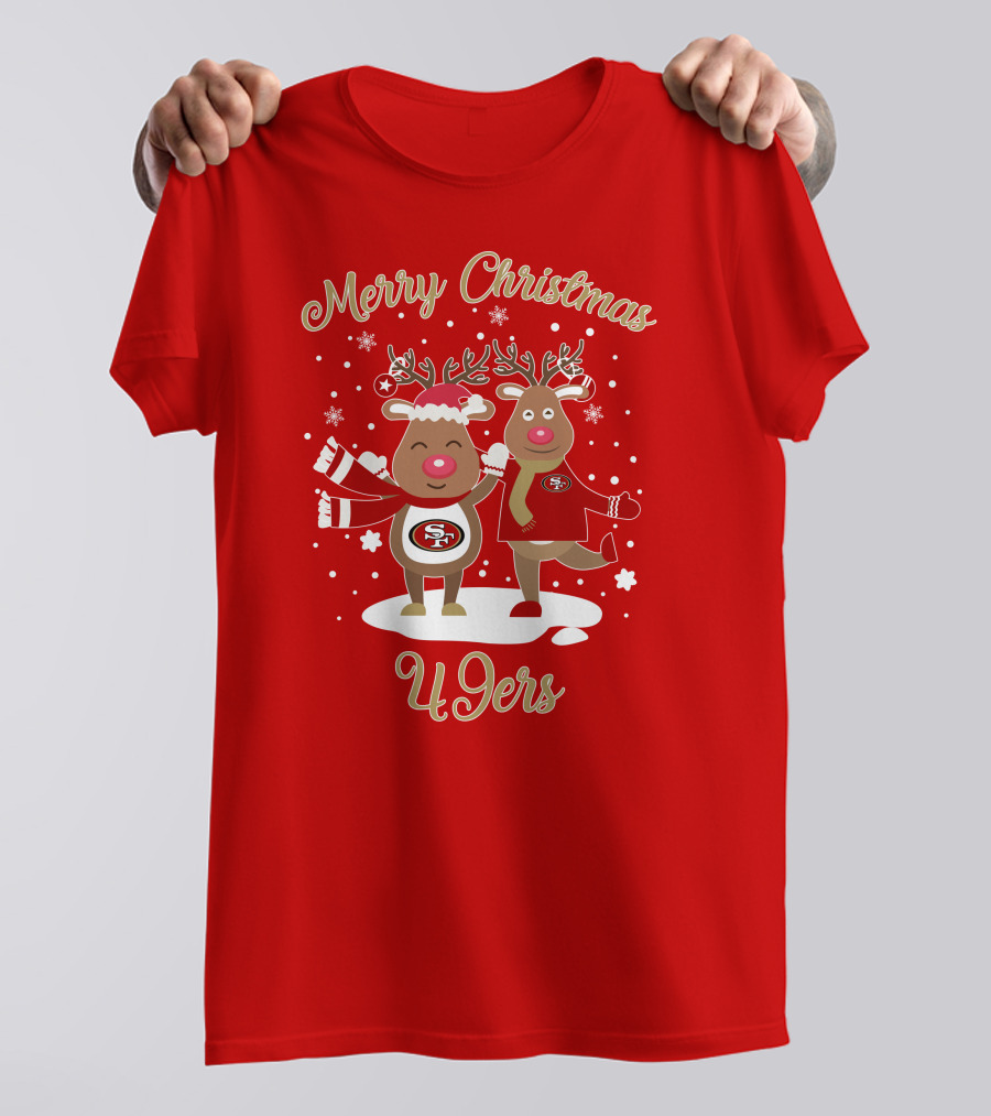 Merry Christmas 49ers Reindeer Festive Holiday T-Shirt