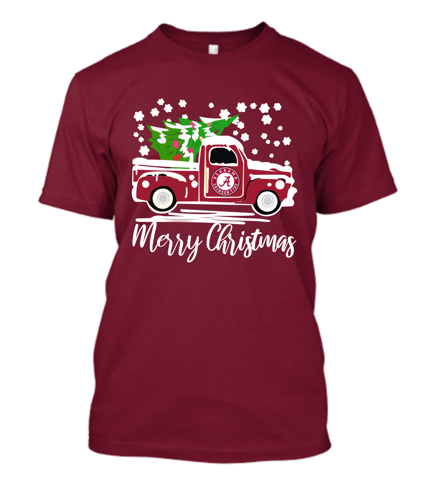 Merry Christmas Alabama Crimson Tide Vintage Truck Snowy Tree T-Shirt