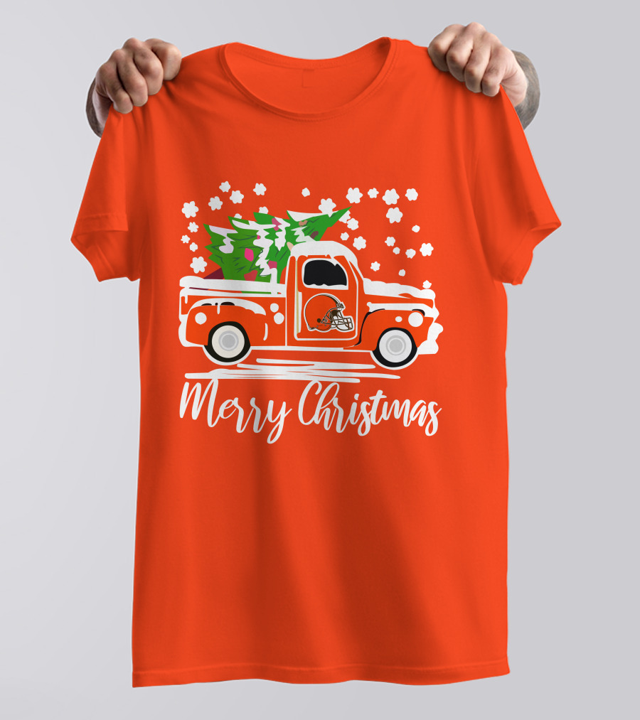 Cleveland Browns Merry Christmas Vintage Car With Christmas Tree T-Shirt