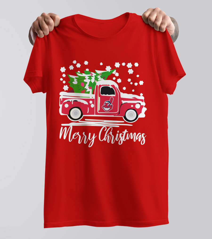 Merry Christmas Cleveland Indians Vintage Car With Tree T-Shirt
