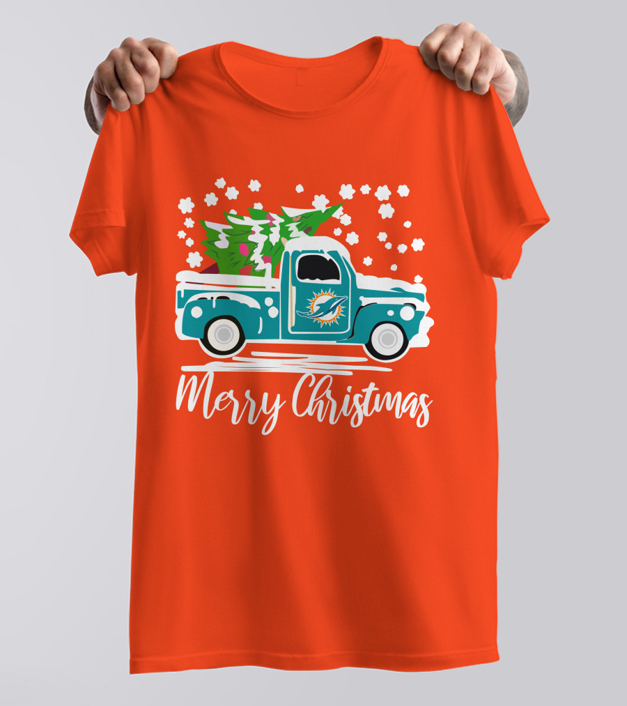 Miami Dolphins Vintage Truck Merry Christmas T-Shirt