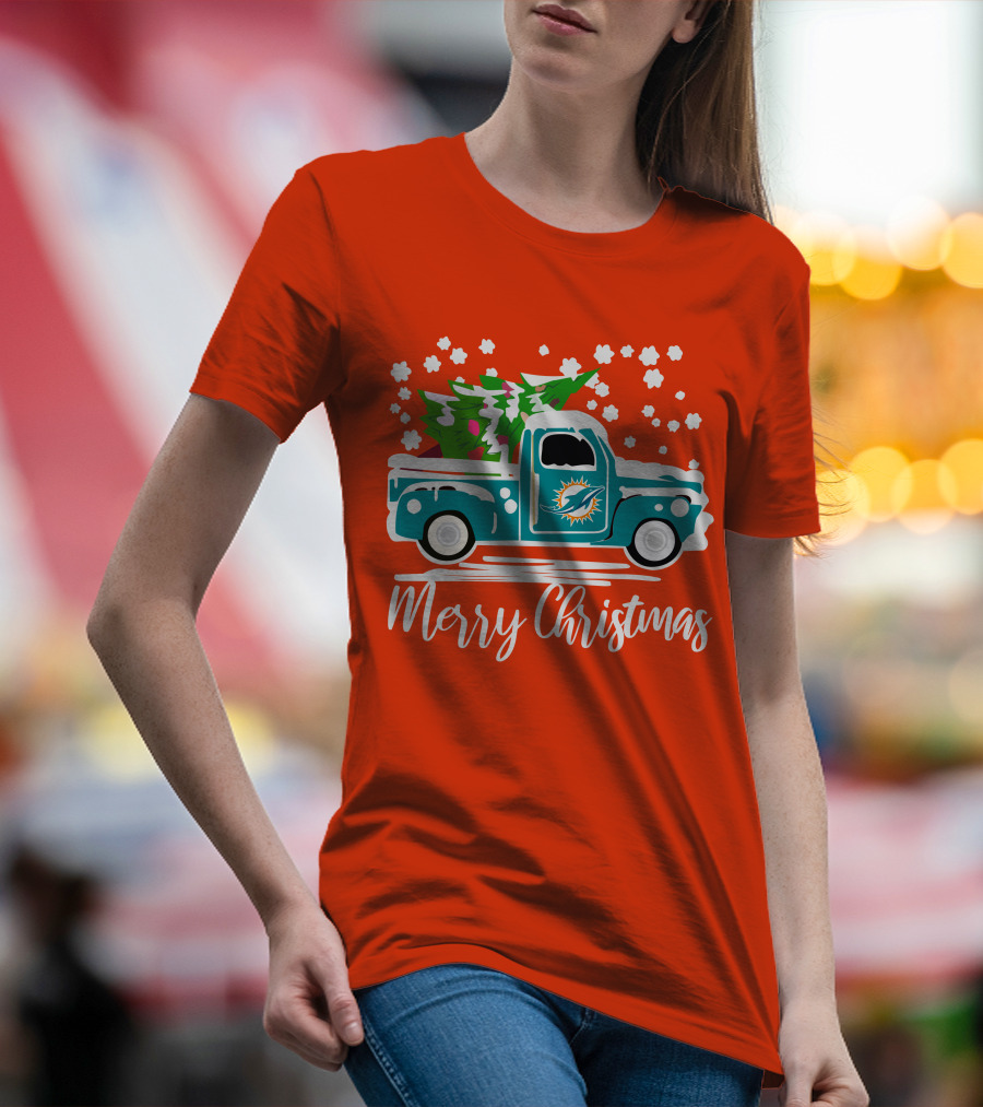 Miami Dolphins Vintage Truck Merry Christmas T-Shirt