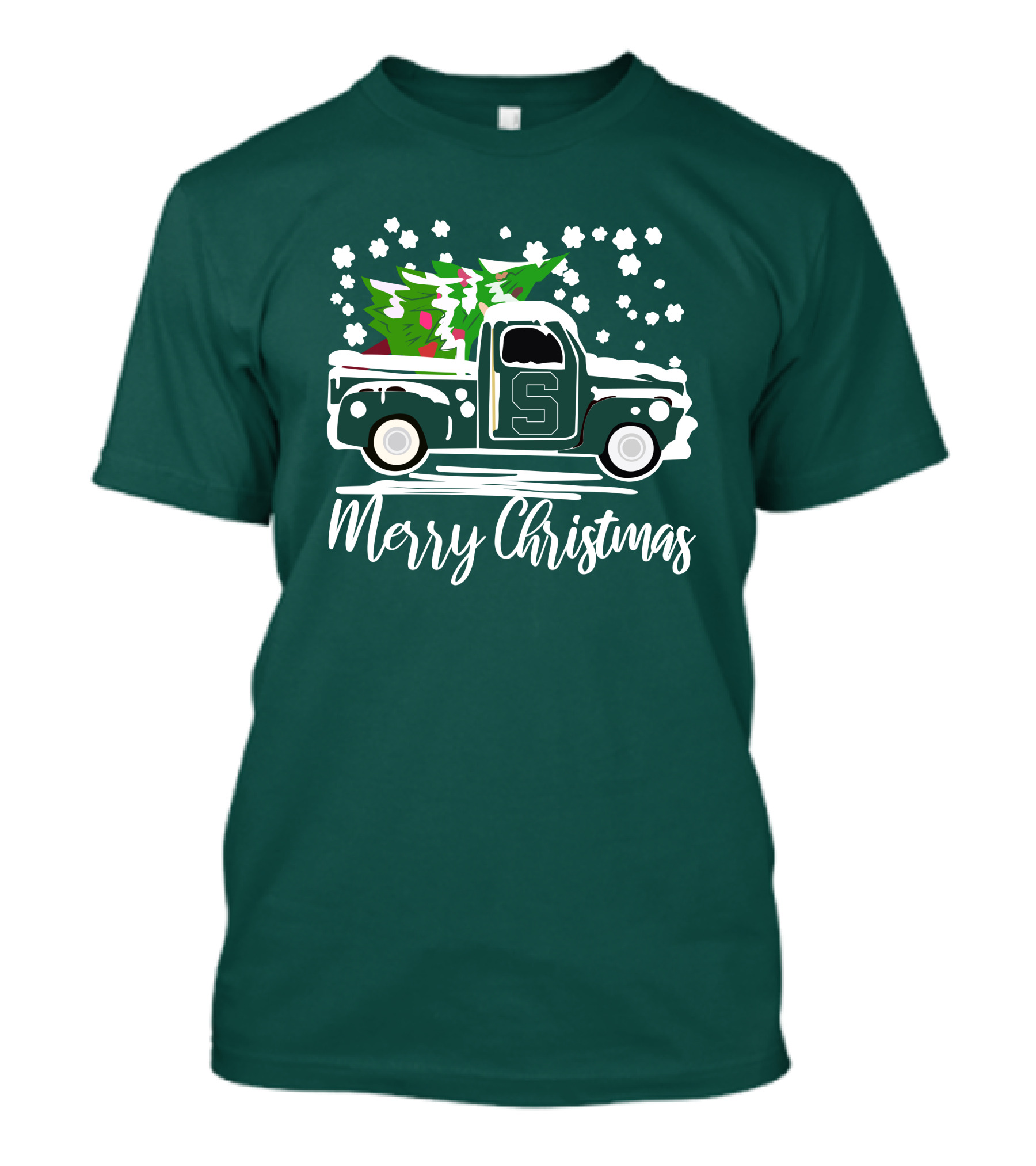 Merry Christmas Michigan State Spartans Vintage Car With Christmas Tree T-Shirt