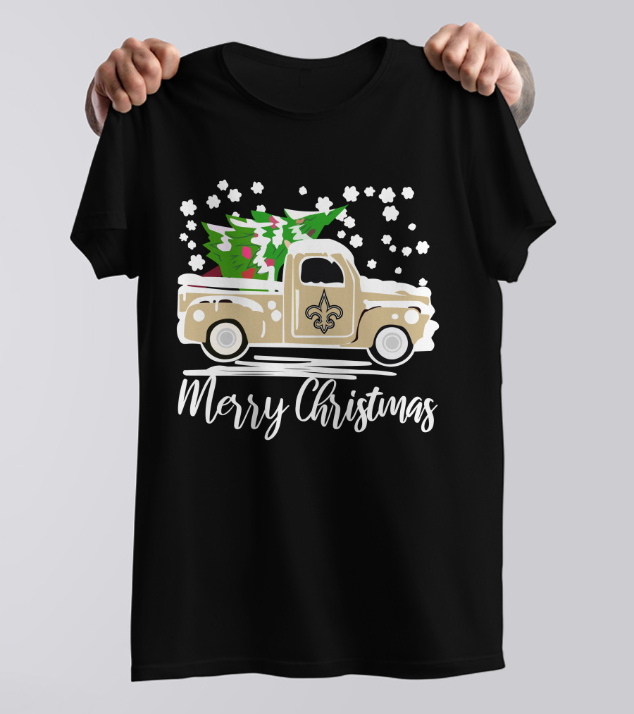 New Orleans Saints Vintage Car Merry Christmas Tree Snowflakes T-Shirt