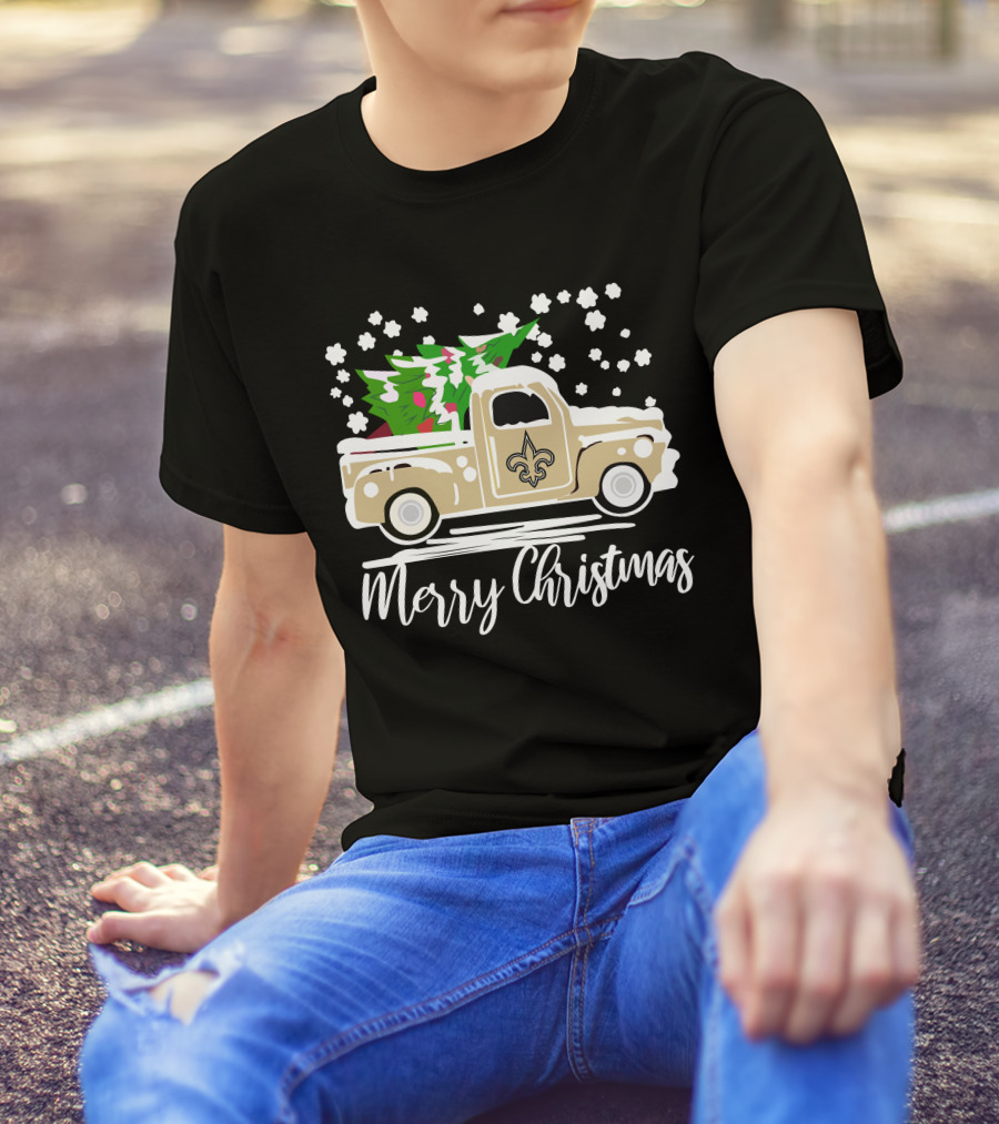 New Orleans Saints Vintage Car Merry Christmas Tree Snowflakes T-Shirt