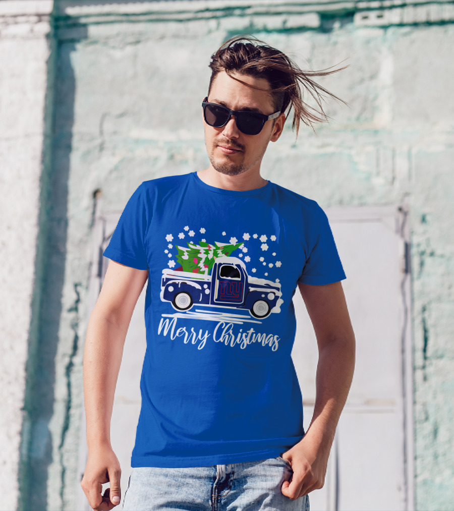 Merry Christmas New York Giants Vintage Car Snowflakes Holiday T-Shirt