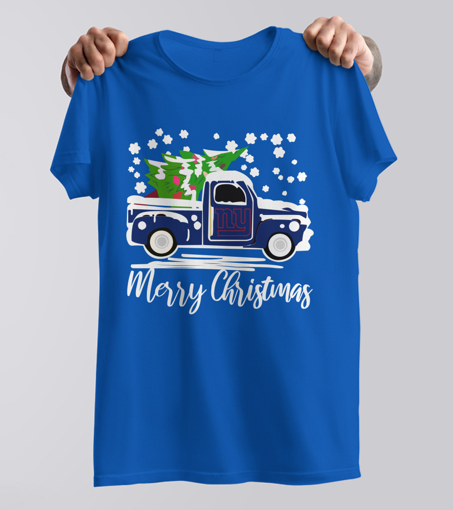 Merry Christmas New York Giants Vintage Car Snowflakes Holiday T-Shirt