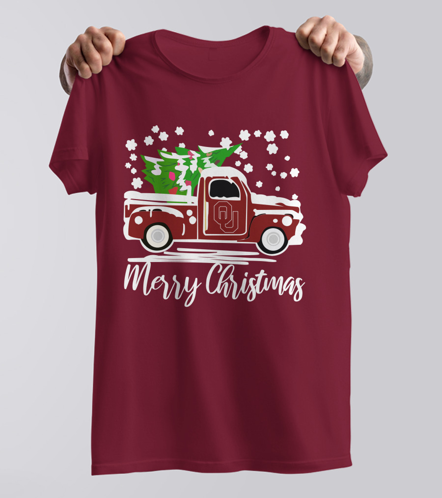 Merry Christmas Oklahoma Sooners Vintage Truck With Tree T-Shirt
