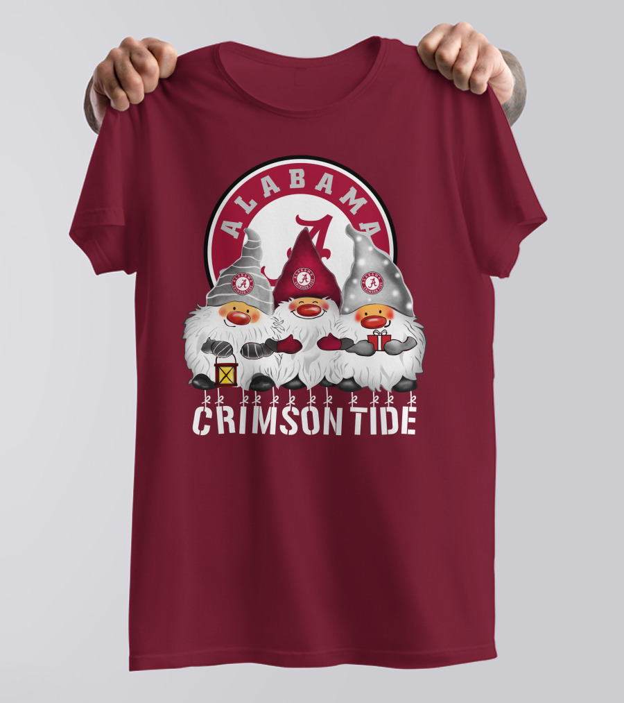Alabama Crimson Tide Christmas Gnomes Merry Christmas Happy Holidays T-Shirt