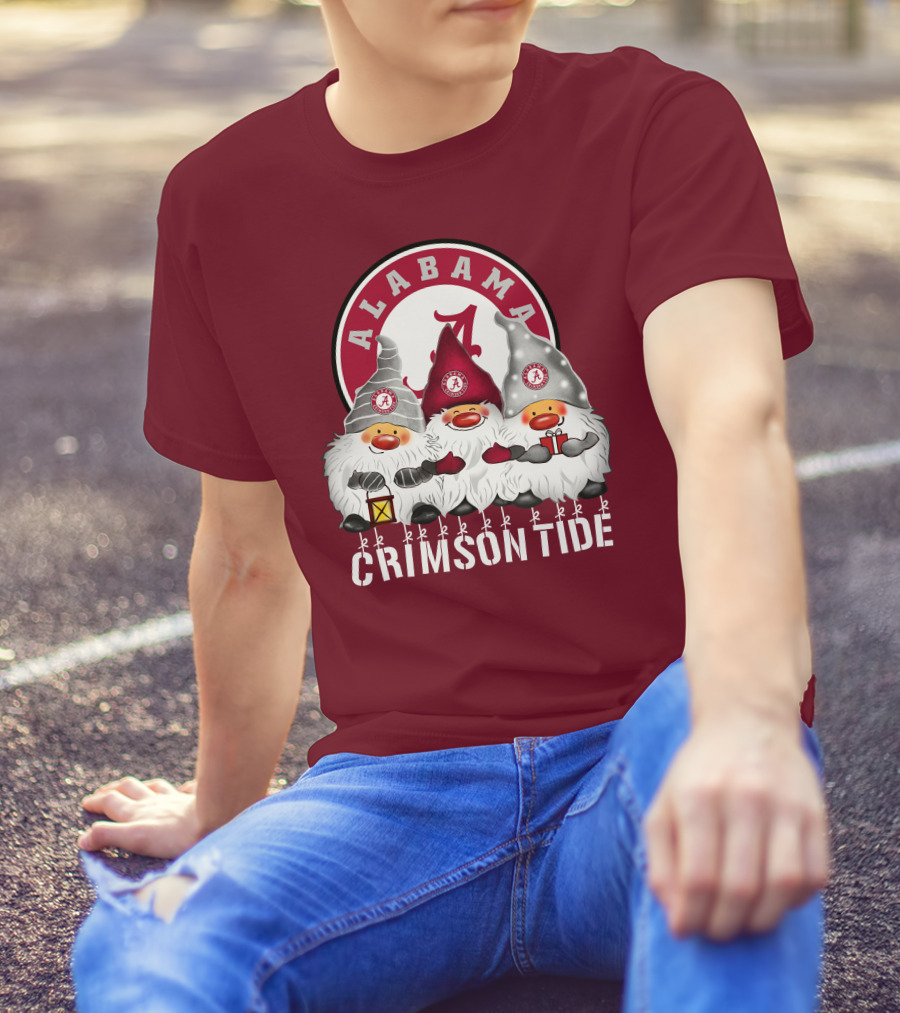 Alabama Crimson Tide Christmas Gnomes Merry Christmas Happy Holidays T-Shirt