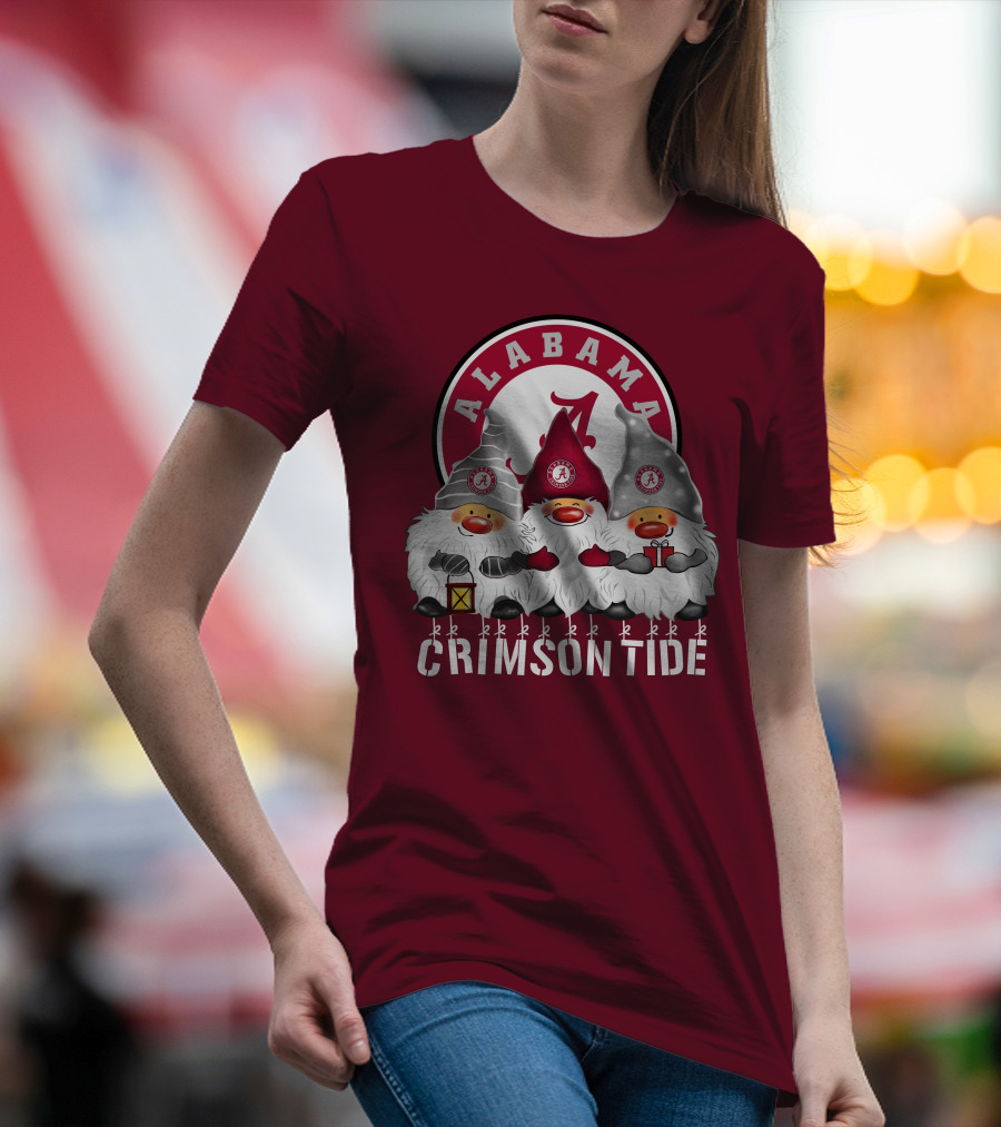 Alabama Crimson Tide Christmas Gnomes Merry Christmas Happy Holidays T-Shirt