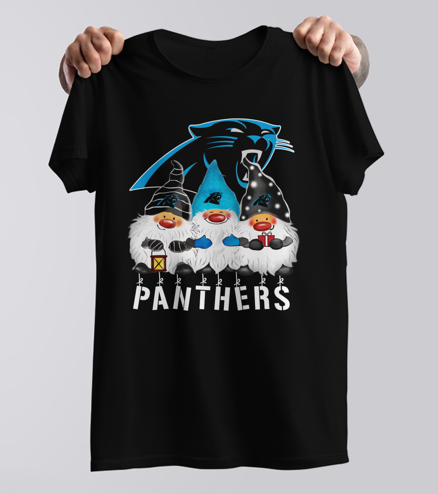 Panthers Christmas Gnomes Carolina Panthers Merry Christmas Happy Holidays T-Shirt