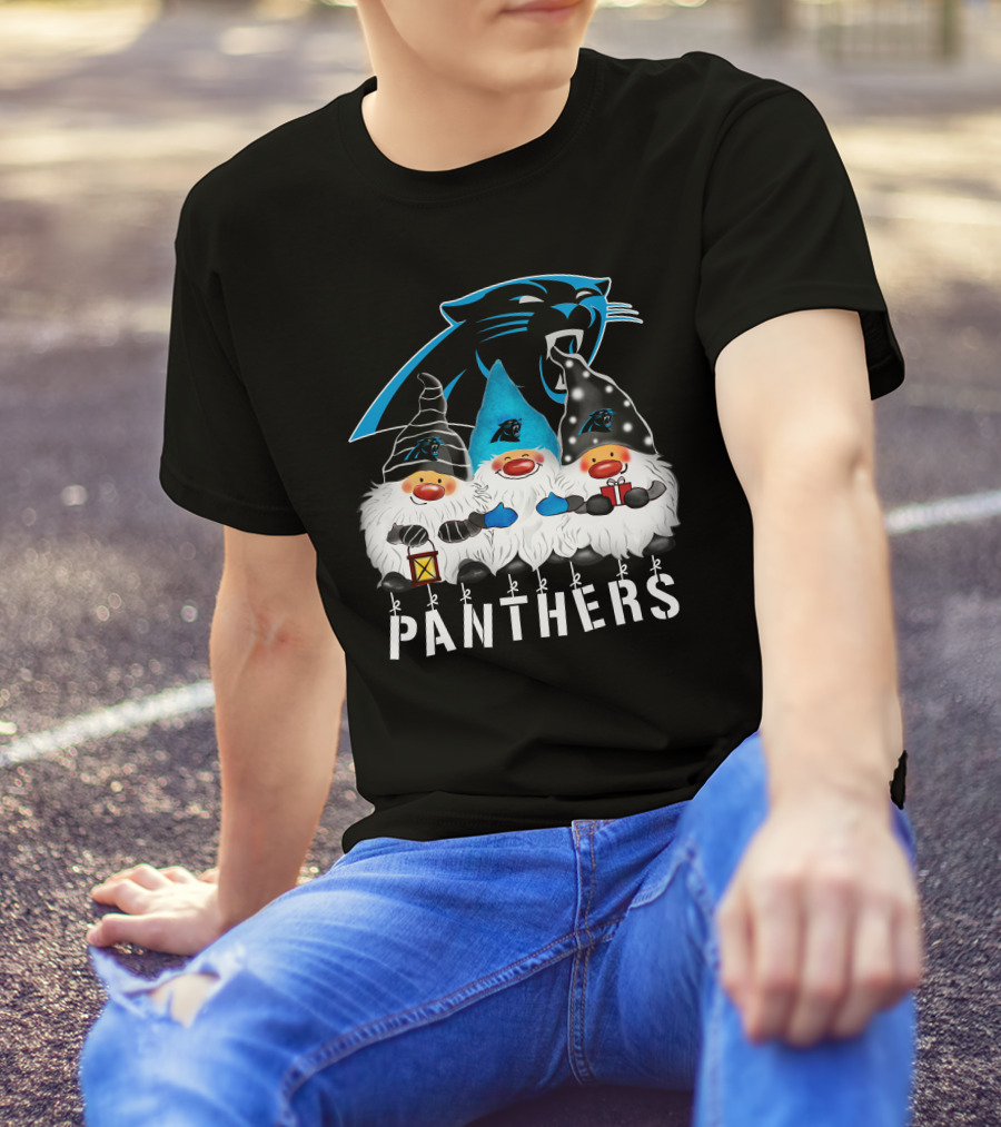 Panthers Christmas Gnomes Carolina Panthers Merry Christmas Happy Holidays T-Shirt