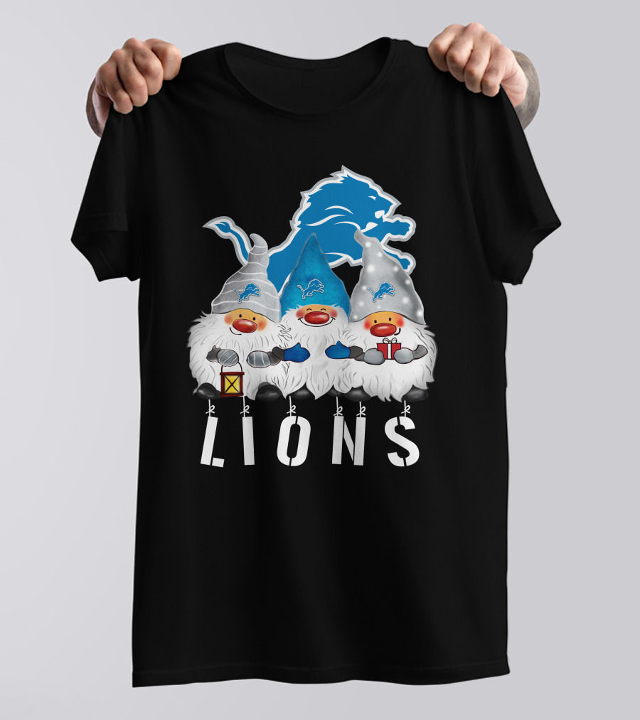 Detroit Lions Merry Christmas Happy Holidays Gnomes T-Shirt