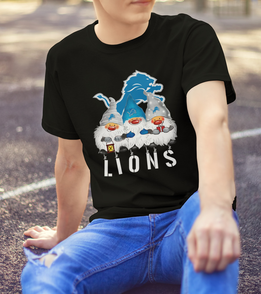 Detroit Lions Merry Christmas Happy Holidays Gnomes T-Shirt