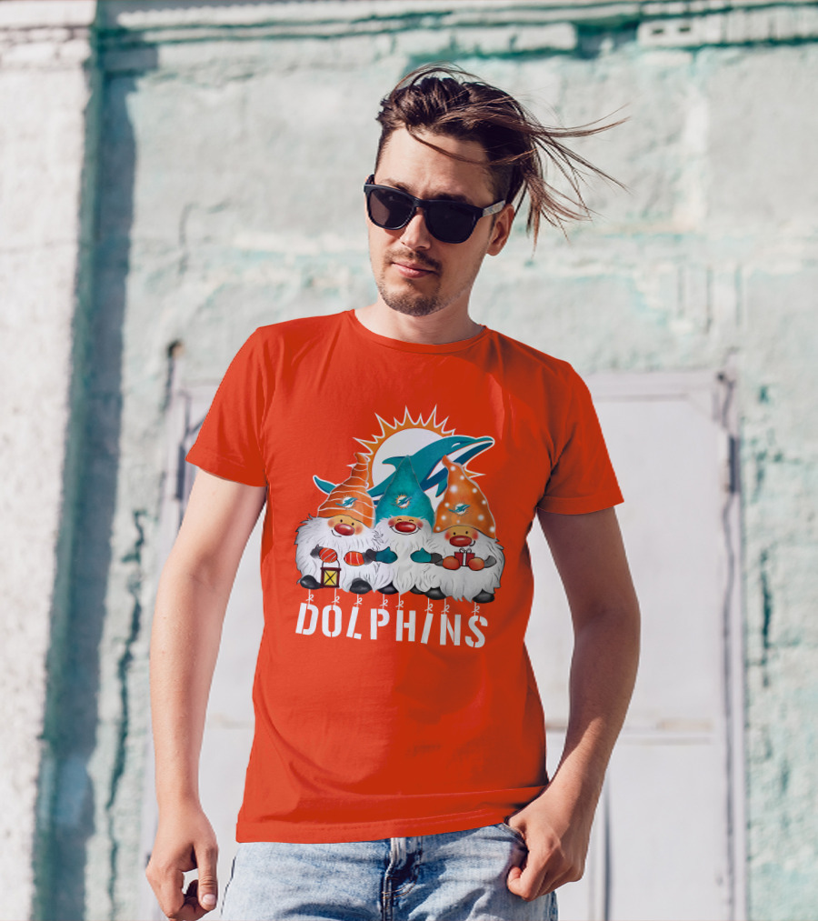 Miami Dolphins Merry Christmas Happy Holidays Gnomes T-Shirt