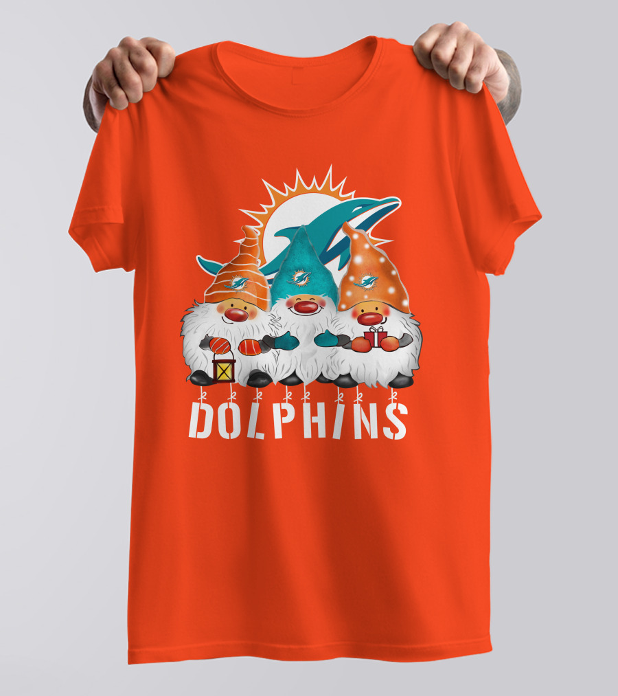 Miami Dolphins Merry Christmas Happy Holidays Gnomes T-Shirt