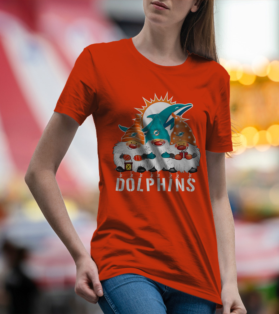 Miami Dolphins Merry Christmas Happy Holidays Gnomes T-Shirt