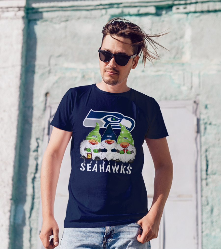Seattle Seahawks Merry Christmas Happy Holidays Gnomes T-Shirt