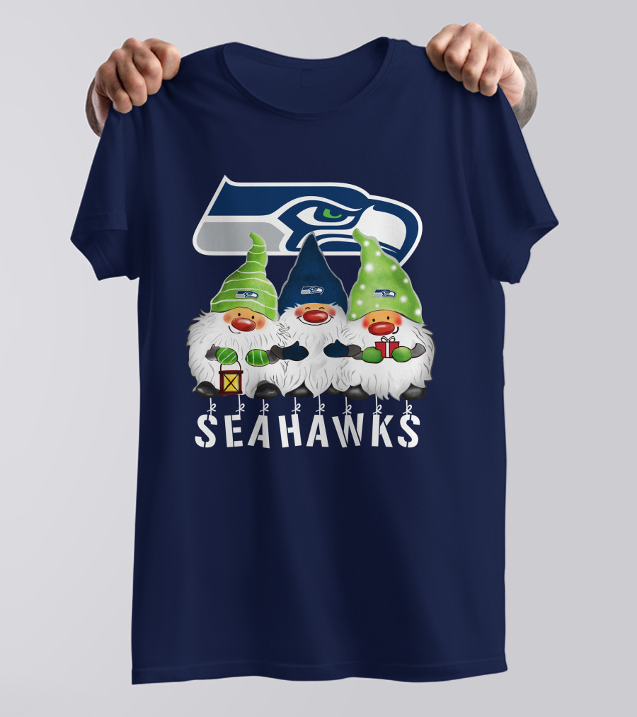 Seattle Seahawks Merry Christmas Happy Holidays Gnomes T-Shirt