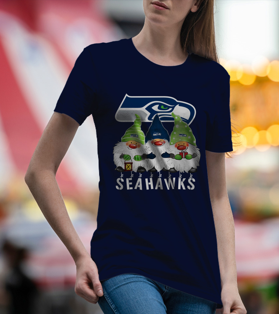 Seattle Seahawks Merry Christmas Happy Holidays Gnomes T-Shirt