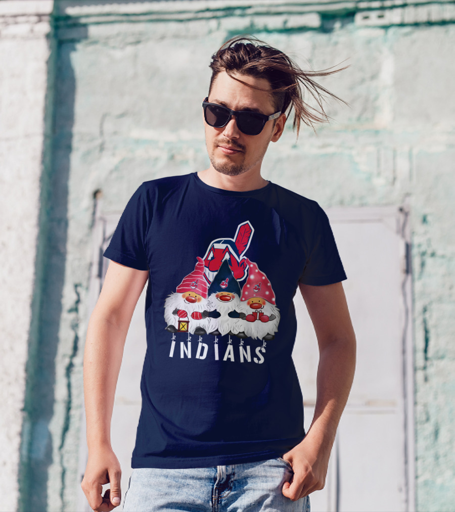 Cleveland Indians Merry Christmas Happy Holidays Gnomes Chief Wahoo T-Shirt